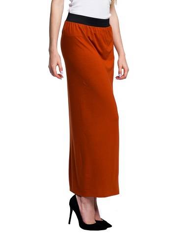 Fitted Rust Maxi Viscose Skirt