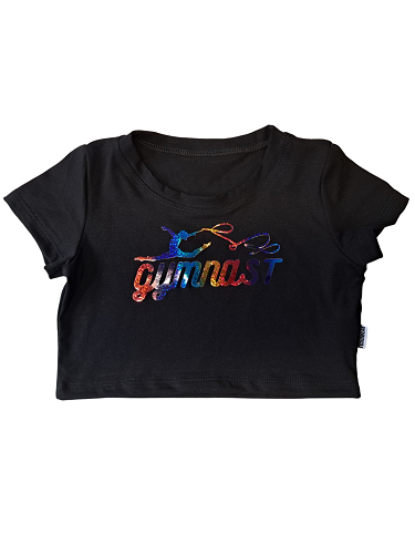 Koszulka krótka typu Cropp z nadrukiem gymnast
