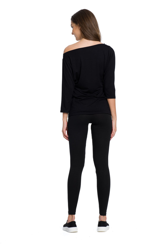 Black Viscose Top with Wide Neckline and 3/4 Sleeves