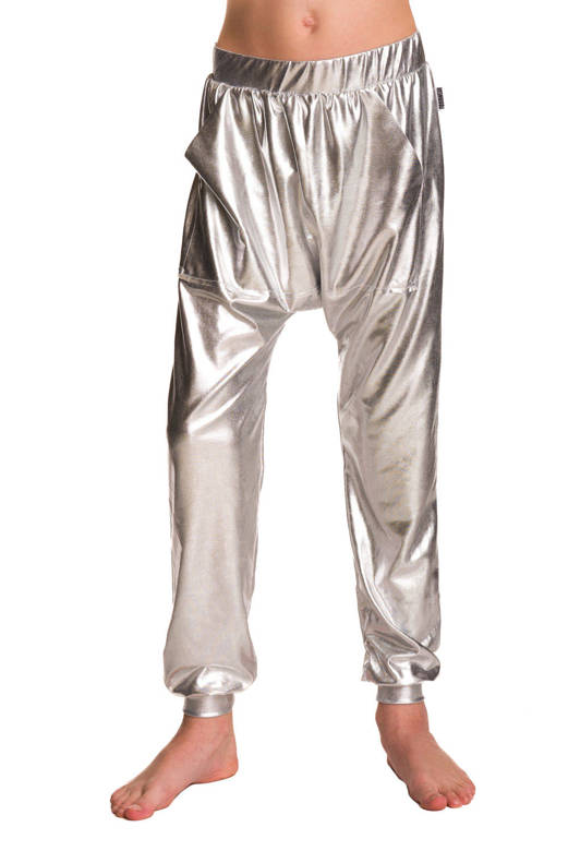 Children's metallic silver stage pants.