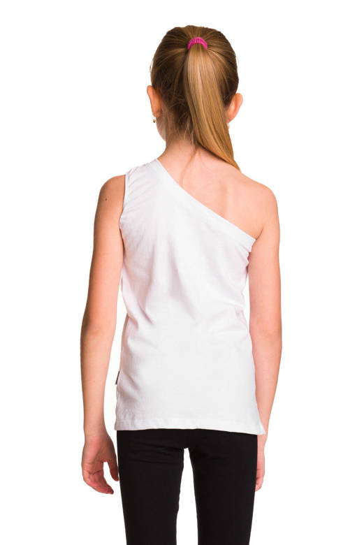 Cotton asymmetrical one-shoulder sleeveless blouse with slanted neckline in white.