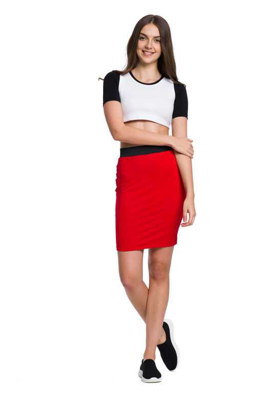 Fitted Red Viscose MIDI Skirt