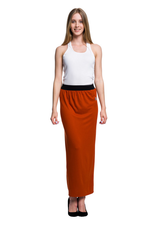 Fitted Rust Maxi Viscose Skirt