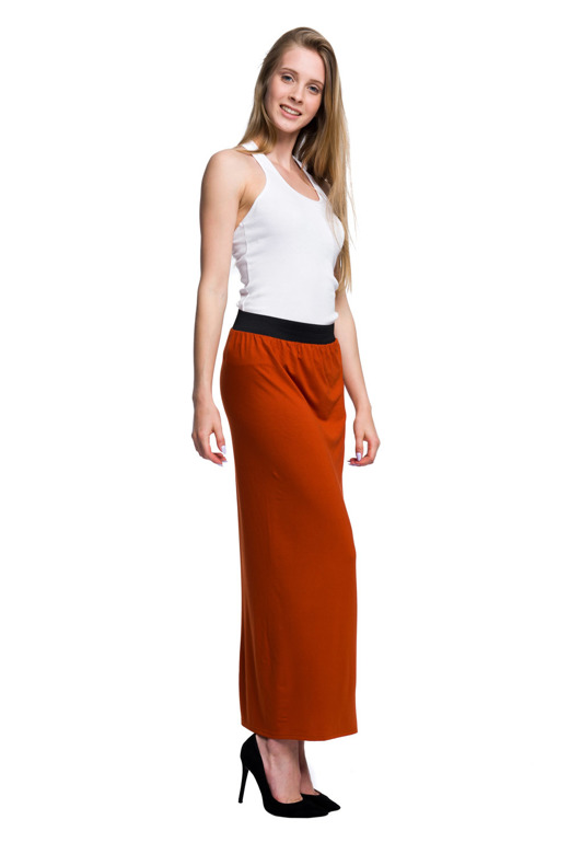 Fitted Rust Maxi Viscose Skirt