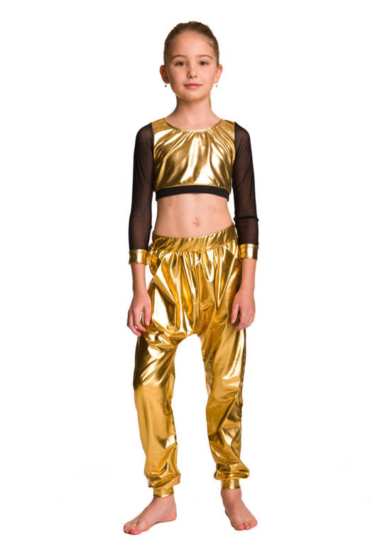 Metallic Shimmering Gold Girls' Long Sleeve Mesh Athletic Top