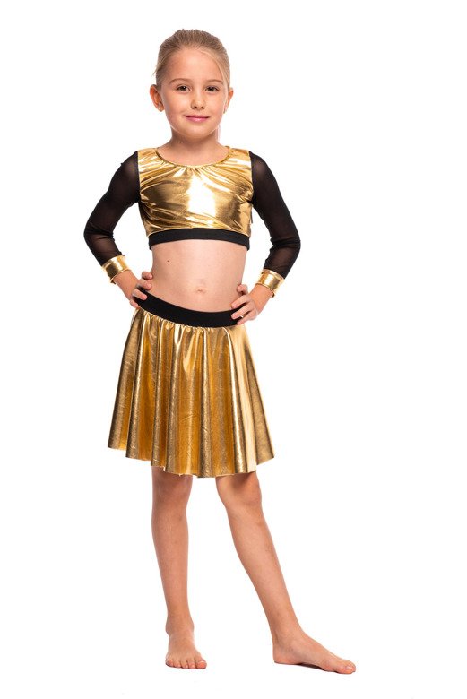 Metallic Shimmering Gold Girls' Long Sleeve Mesh Athletic Top