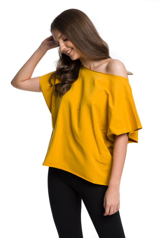 Oversized mustard T-shirt blouse.