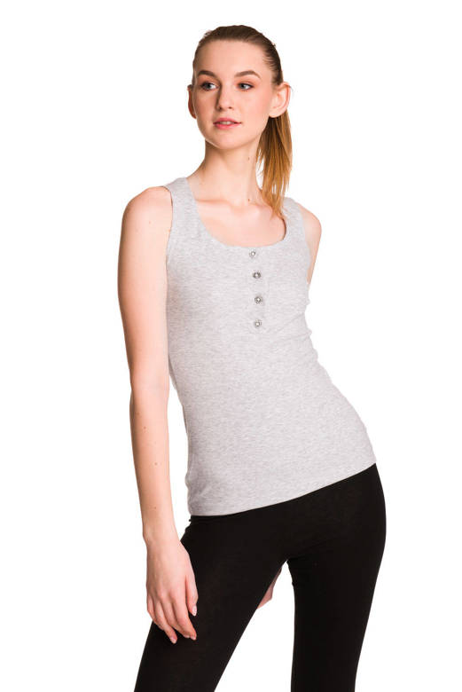 Women's Sleeveless Cotton Grey Melange Striped Top