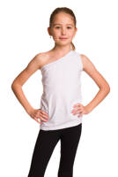 Cotton asymmetrical one-shoulder sleeveless blouse with slanted neckline in white.