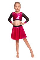 Girls' Metallic Shiny Long Sleeve Mesh Top for Sports Performance in Fuchsia.