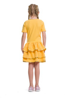 Girl's dress with flounces and metallic trim - yellow-golden