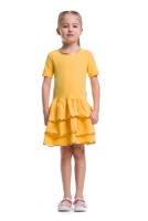 Girl's dress with flounces and metallic trim - yellow-golden