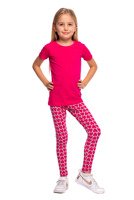 Heart-patterned sports leggings for girls in fuchsia gray.