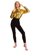 Metallic shining hoodie for women's and children's with a large golden hood for performances.