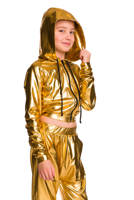 Metallic shining hoodie for women's and children's with a large golden hood for performances.