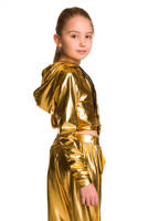 Metallic shining hoodie for women's and children's with a large golden hood for performances.