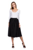 Midi Tulle Skirt with Lining - Black