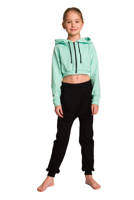 Short mint hoodie for girls with a big hood and made of sweatshirt fabric.