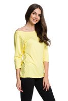 Viscose blouse with wide neckline and 3/4 sleeves - lemon.