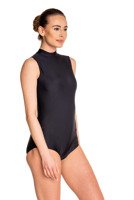 Women's Gymnastics Training Body Suit - Tear Drop Back and Golf Collar - Black.