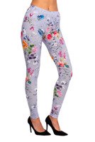 Women's, children's, gray sports leggings with a FLOWER pattern.