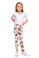 Women's children's sports leggings WOW white with colorful inscriptions.