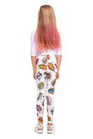 Women's children's sports leggings WOW white with colorful inscriptions.