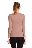 Women's long-sleeved cotton blouse in beige stripes.