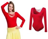 Women's red laced-up long-sleeved body suit