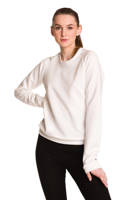 Women's white quilted sports sweatshirt without a hood.