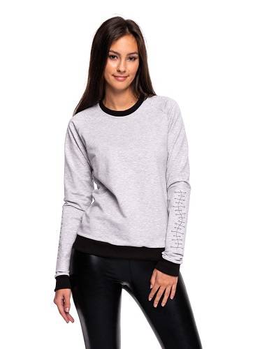 Sweat sport femme à manches longues gris avec broderie sur l'avant bras gris