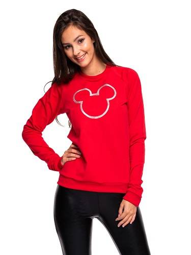 Sweat sport femme manches longues avec broderie souris rouge