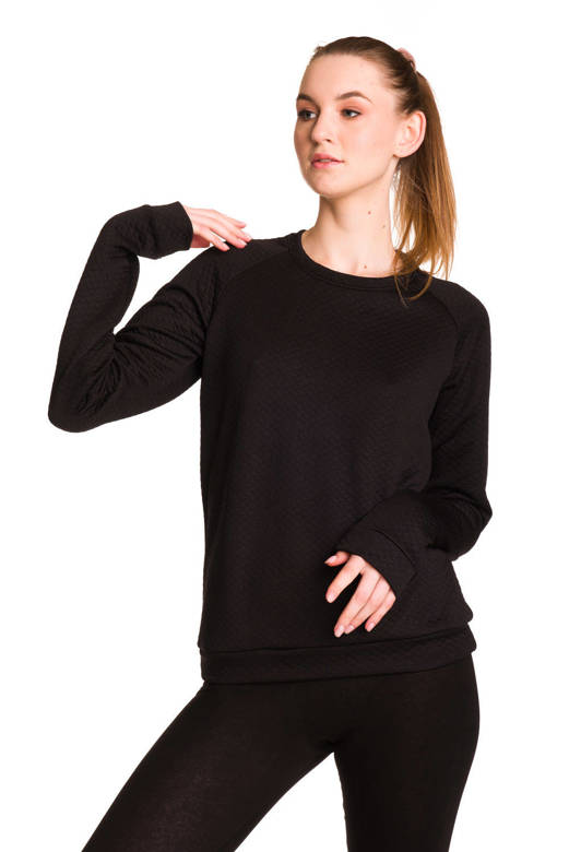 Damen Sport-Sweatshirt ohne Kapuze, schwarz gesteppt