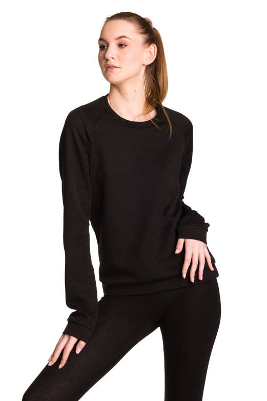 Damen Sport-Sweatshirt ohne Kapuze, schwarz gesteppt