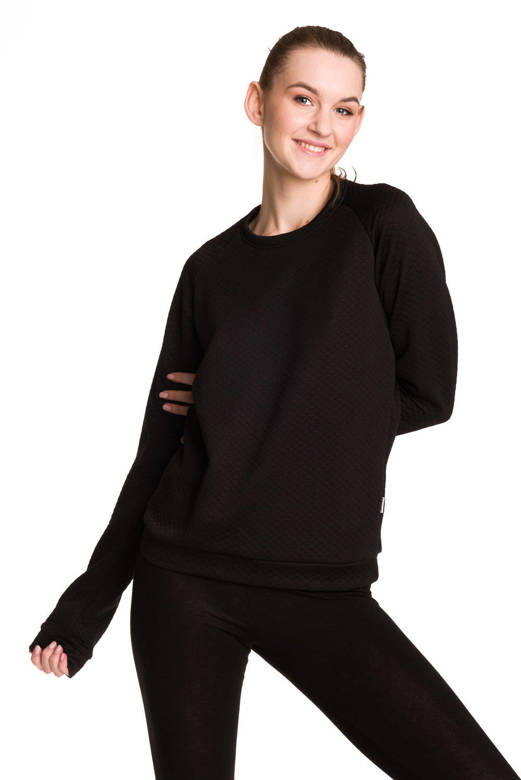 Damen Sport-Sweatshirt ohne Kapuze, schwarz gesteppt