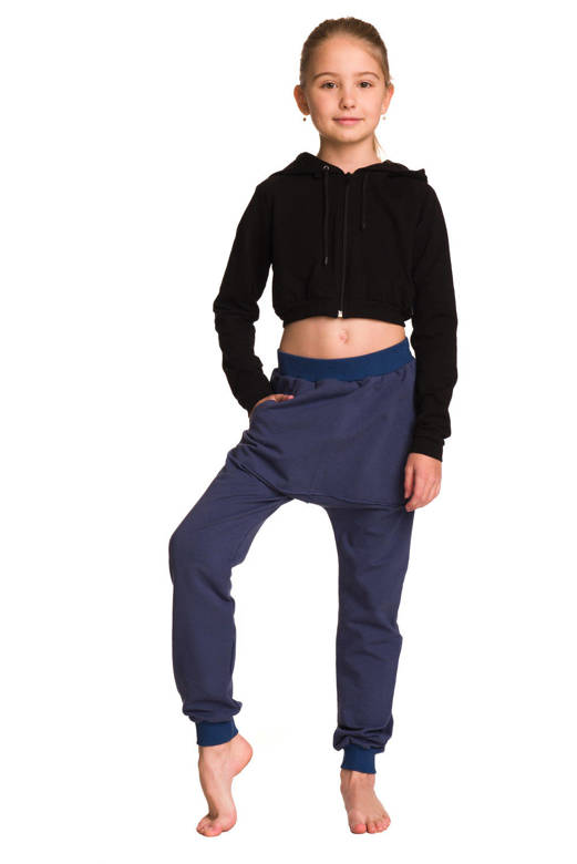Kinder-Kurz-Sweatshirt mit großer Kapuze für Mädchen schwarz