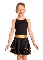 Damen-Kinderkleid mit dünnen Trägern mit Rüschen und Goldbesatz für schwarze Leistung