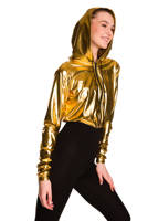 Metallisch glänzendes Kinder-Sweatshirt mit großer Kapuze für Auftritte in Gold