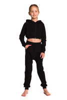 Short black women's hoodie with a large hood for girls - made of sweatshirt material.