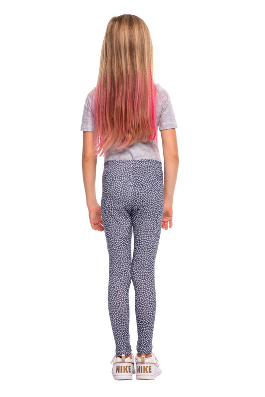 Leggings lunghi da bambina sportivi da donna con fiorellini bianchi blu navy