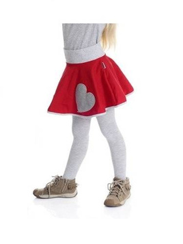 Gonna a ruota da bambina con orlo - motivo CUORE rosso