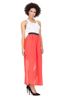 Jupe mousseline MAXI - corail