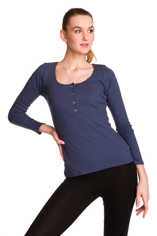 Women's cotton long-sleeved blouse in denim stripes.