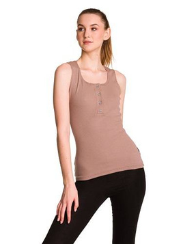 Blusa da donna in cotone senza maniche con una striscia beige