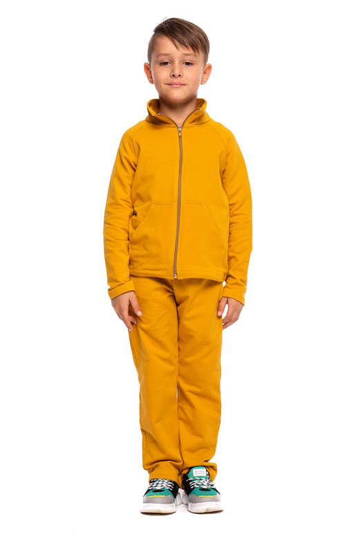 Sudadera deportiva con cuello alto, cremallera y bolsillos mostaza