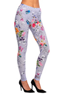 Gyerek női sport leggings FLOWERS mintás szürke színben