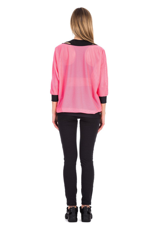 Blusa in rete corallo con maniche a 3/4