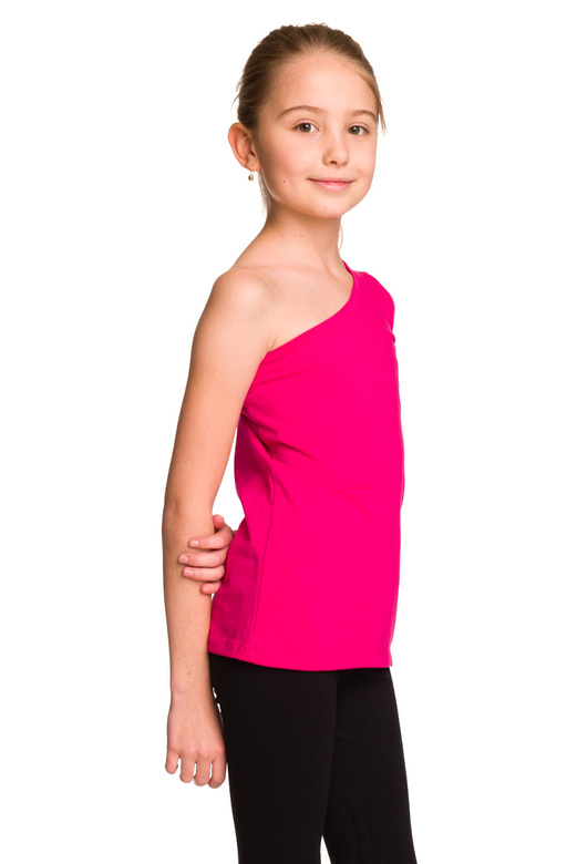 Asymmetrische Baumwollbluse mit langen Ärmeln, diagonaler fuchsiafarbener Ausschnitt