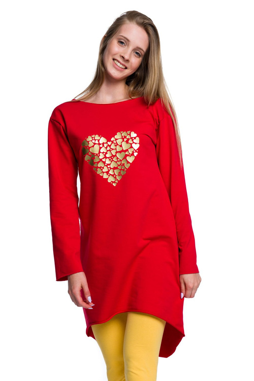 Vestido túnica con estampado dorado CORAZÓN rojo