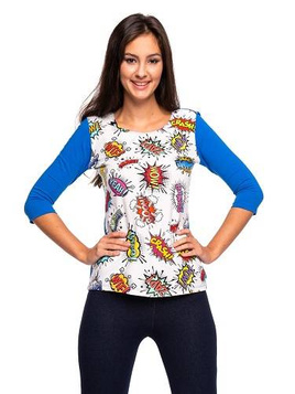 Blusa T-shirt manga 3/4 con delantero WOW azul aciano